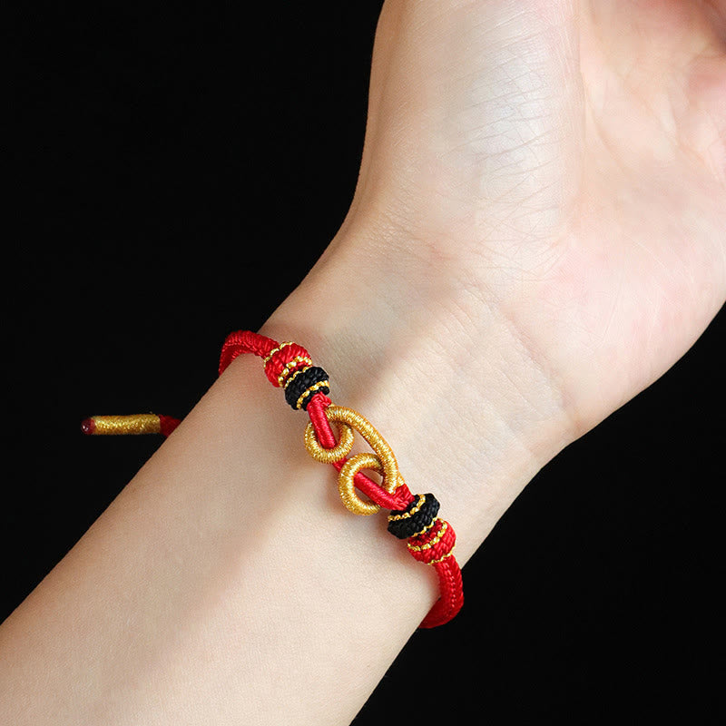 Handmade Braided Red String Bracelet with Sycee Ingot Pattern