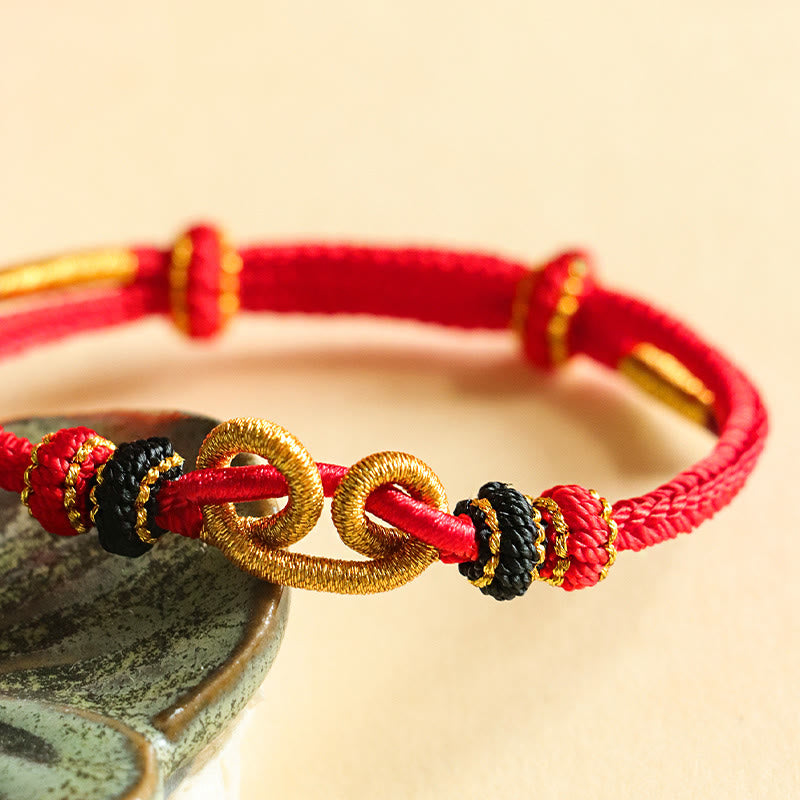 Handmade Braided Red String Bracelet with Sycee Ingot Pattern