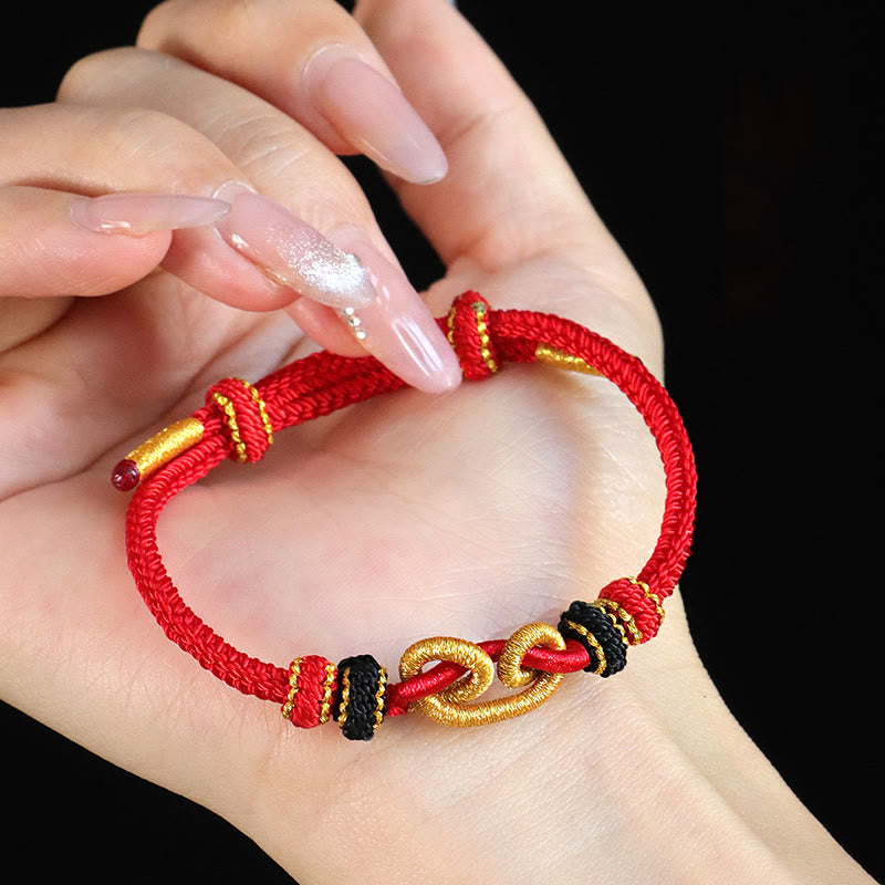 Handmade Braided Red String Bracelet with Sycee Ingot Pattern