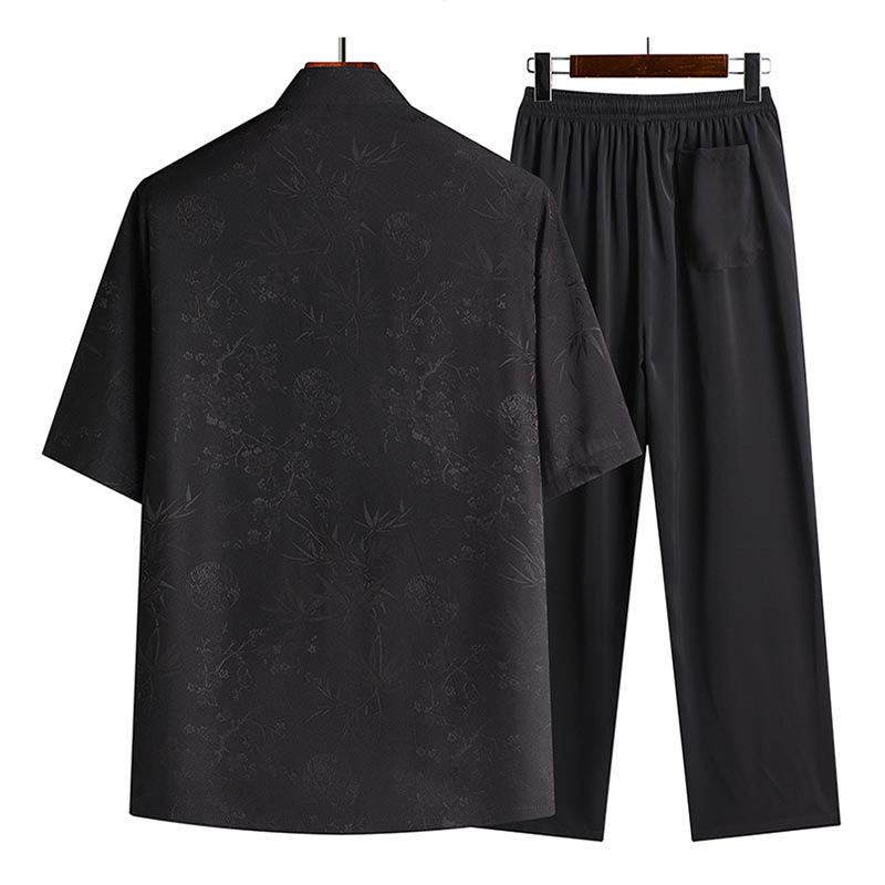 Breathable Bamboo Print Mandarin Collar Men's Meditation Set