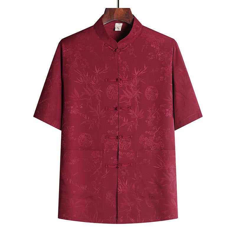 Breathable Bamboo Print Mandarin Collar Men's Meditation Set
