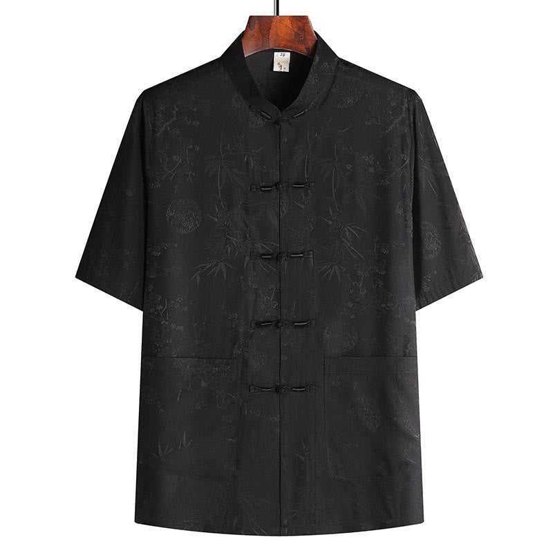 Breathable Bamboo Print Mandarin Collar Men's Meditation Set