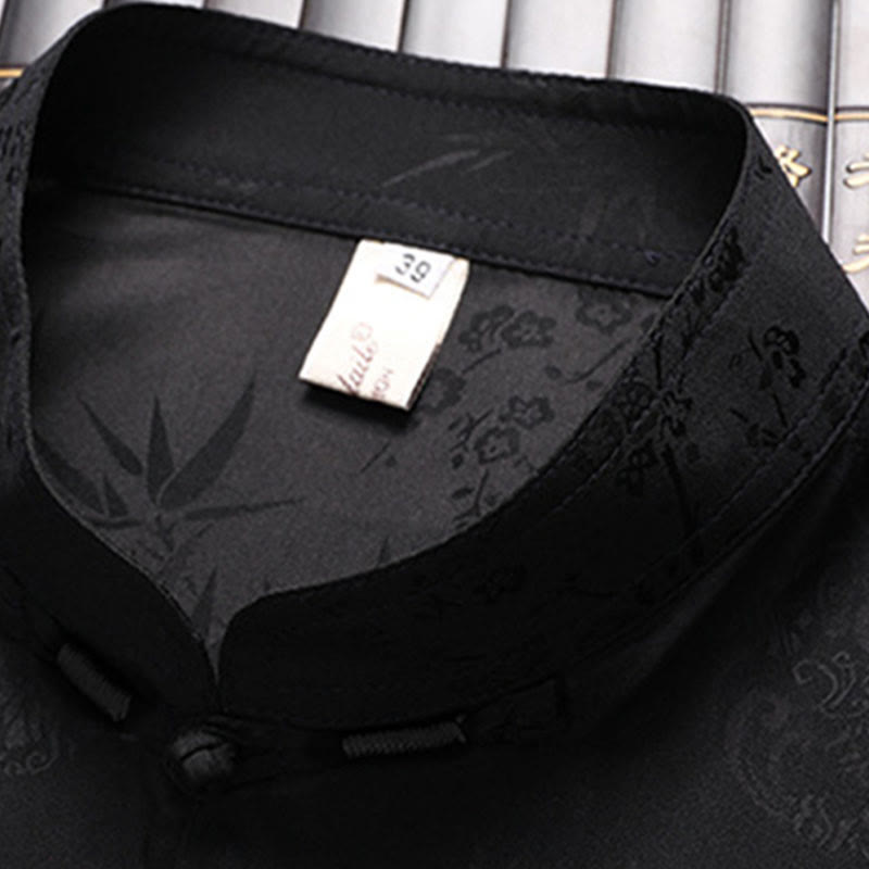 Breathable Bamboo Print Mandarin Collar Men's Meditation Set