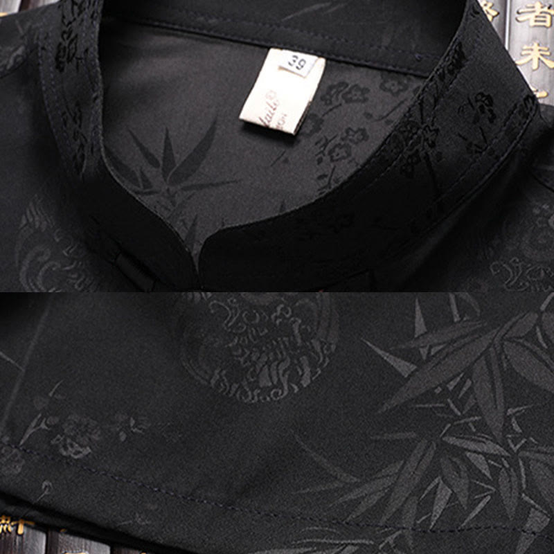 Breathable Bamboo Print Mandarin Collar Men's Meditation Set