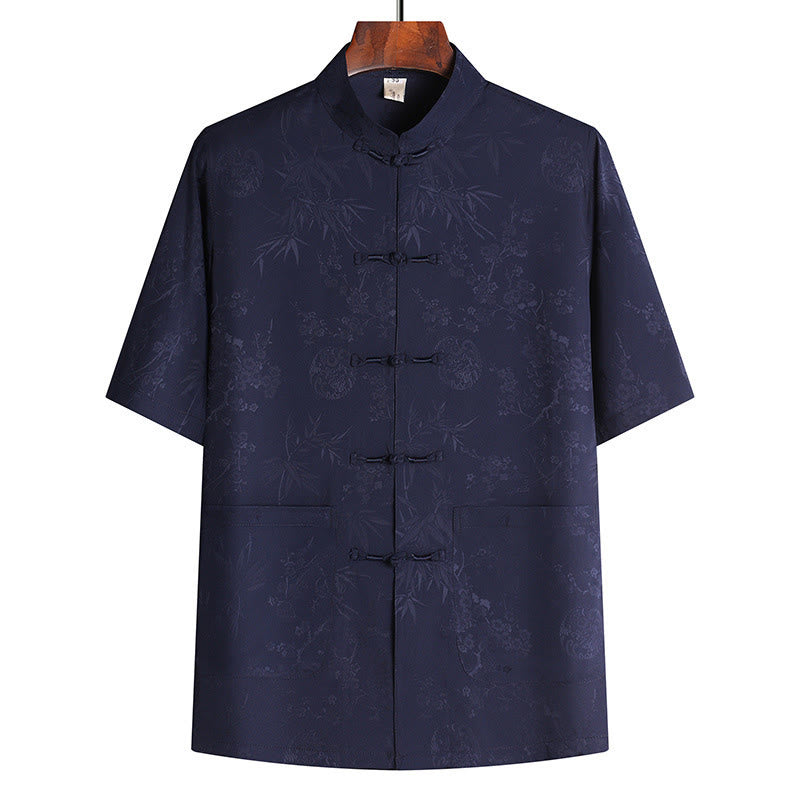 Breathable Bamboo Print Mandarin Collar Men's Meditation Set