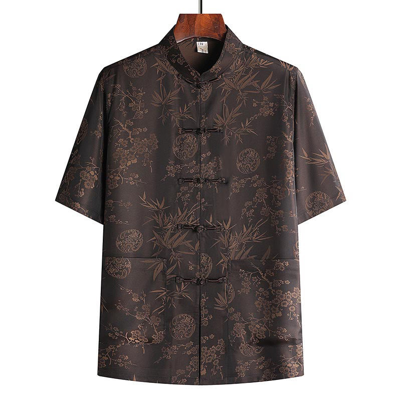 Breathable Bamboo Print Mandarin Collar Men's Meditation Set