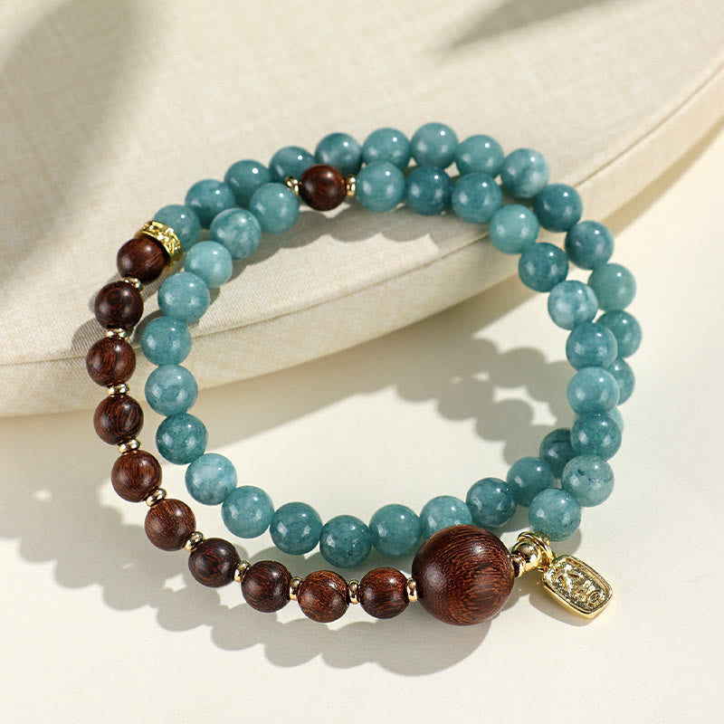 Blue Chalcedony Green Sandalwood Small Leaf Red Sandalwood Double Wrap Emotional Balance Bracelet