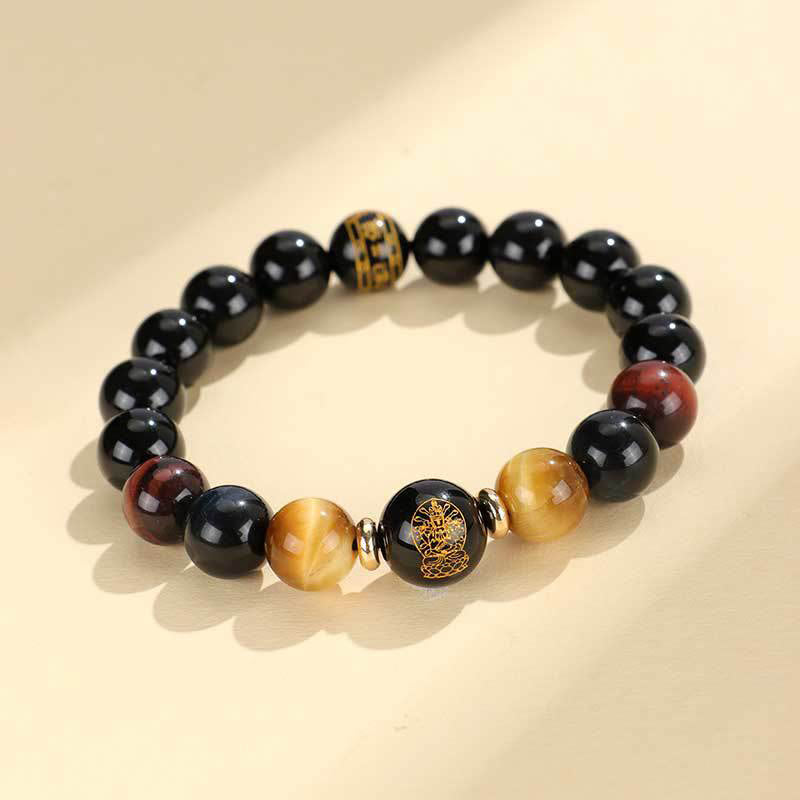 Black Onyx Tiger Eye Om Mani Padme Hum Chinese Zodiac Natal Buddha Support Bracelet