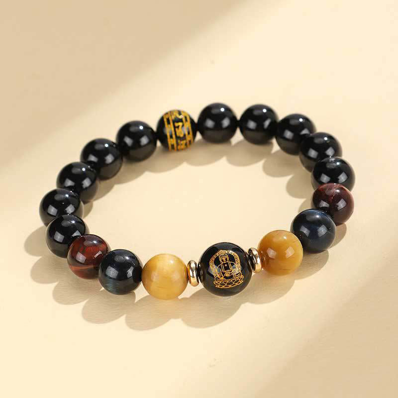 Black Onyx Tiger Eye Om Mani Padme Hum Chinese Zodiac Natal Buddha Support Bracelet