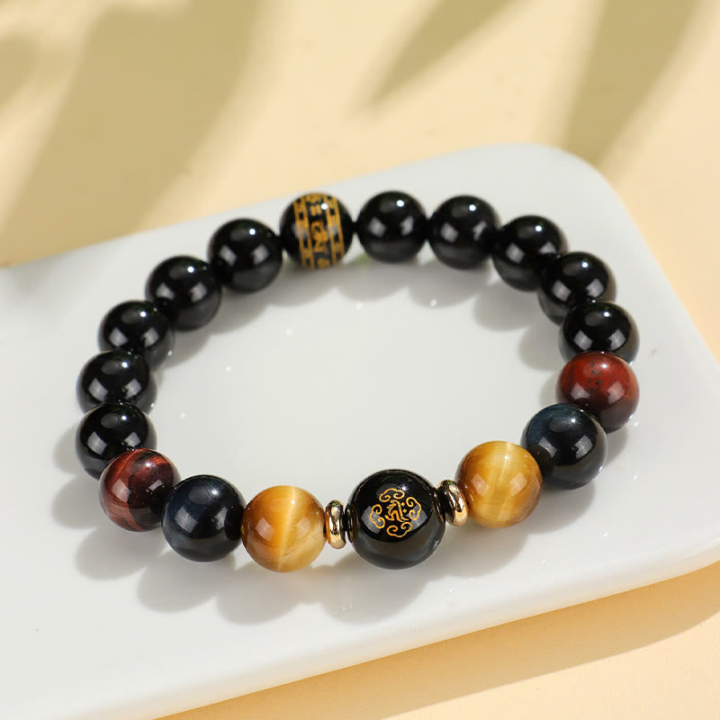 Black Onyx Tiger Eye Om Mani Padme Hum Chinese Zodiac Natal Buddha Support Bracelet