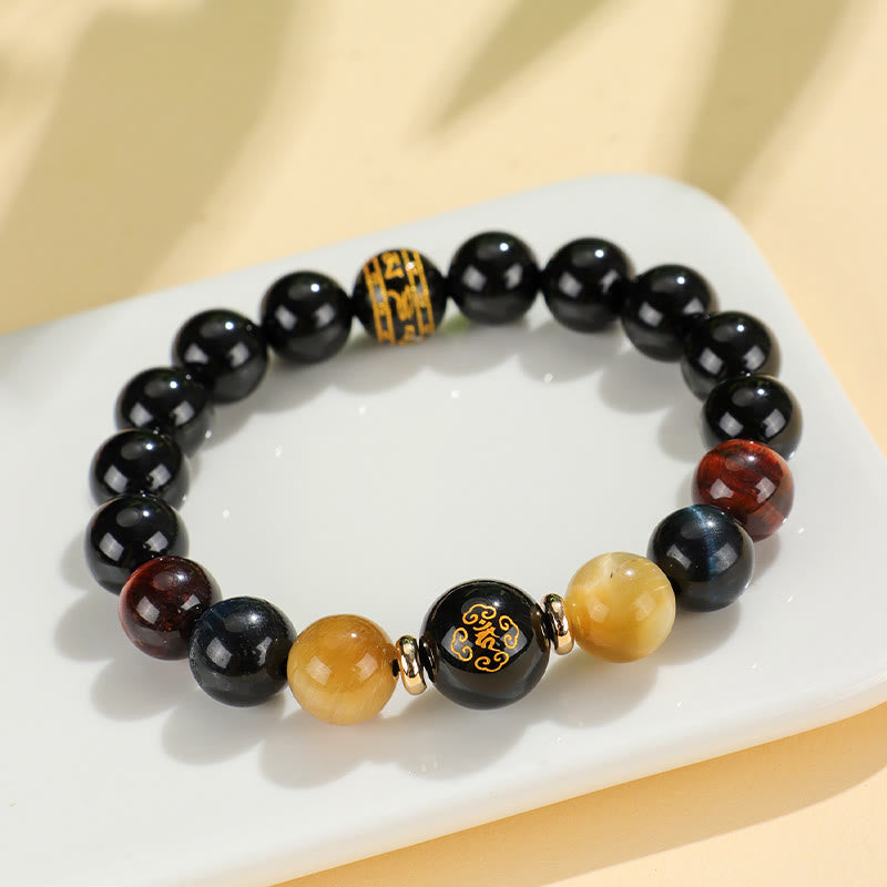 Black Onyx Tiger Eye Om Mani Padme Hum Chinese Zodiac Natal Buddha Support Bracelet