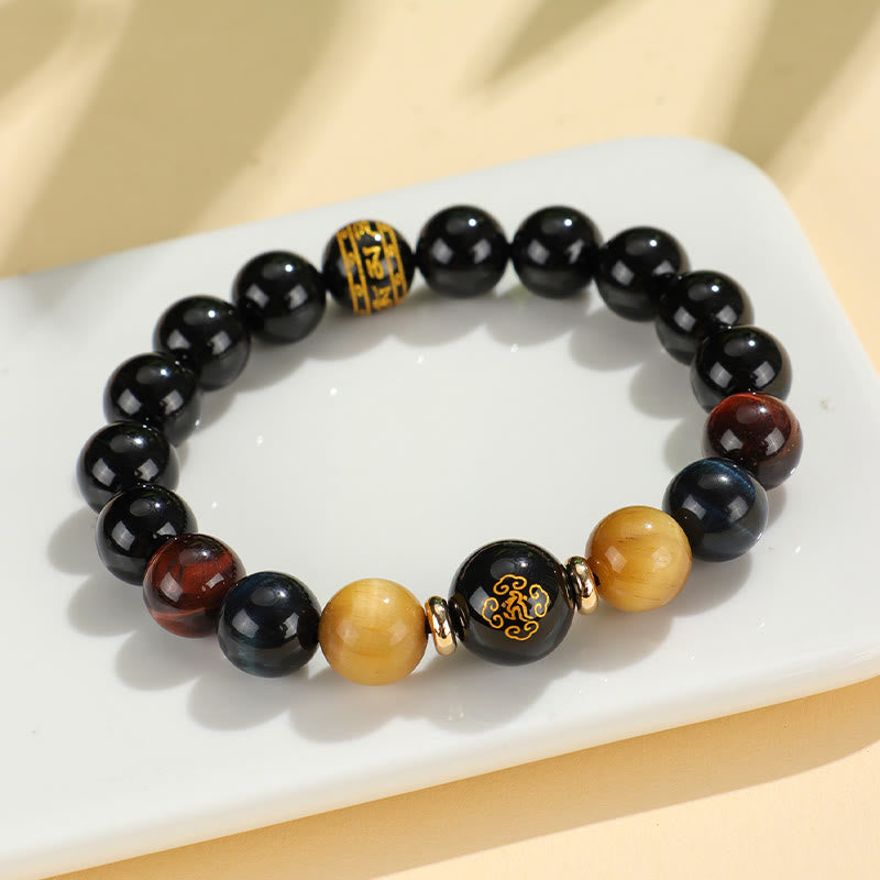 Black Onyx Tiger Eye Om Mani Padme Hum Chinese Zodiac Natal Buddha Support Bracelet