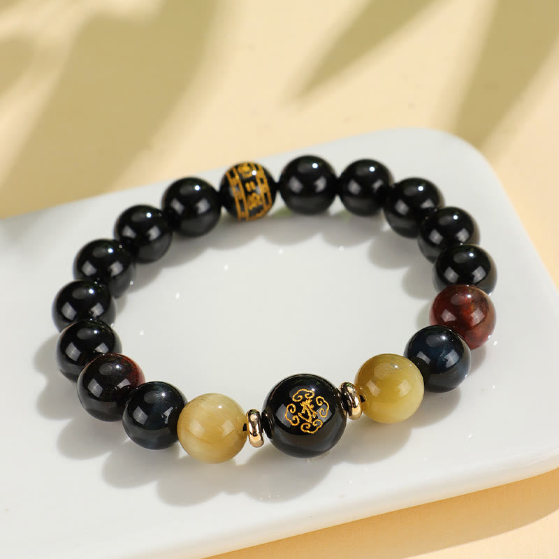 Black Onyx Tiger Eye Om Mani Padme Hum Chinese Zodiac Natal Buddha Support Bracelet