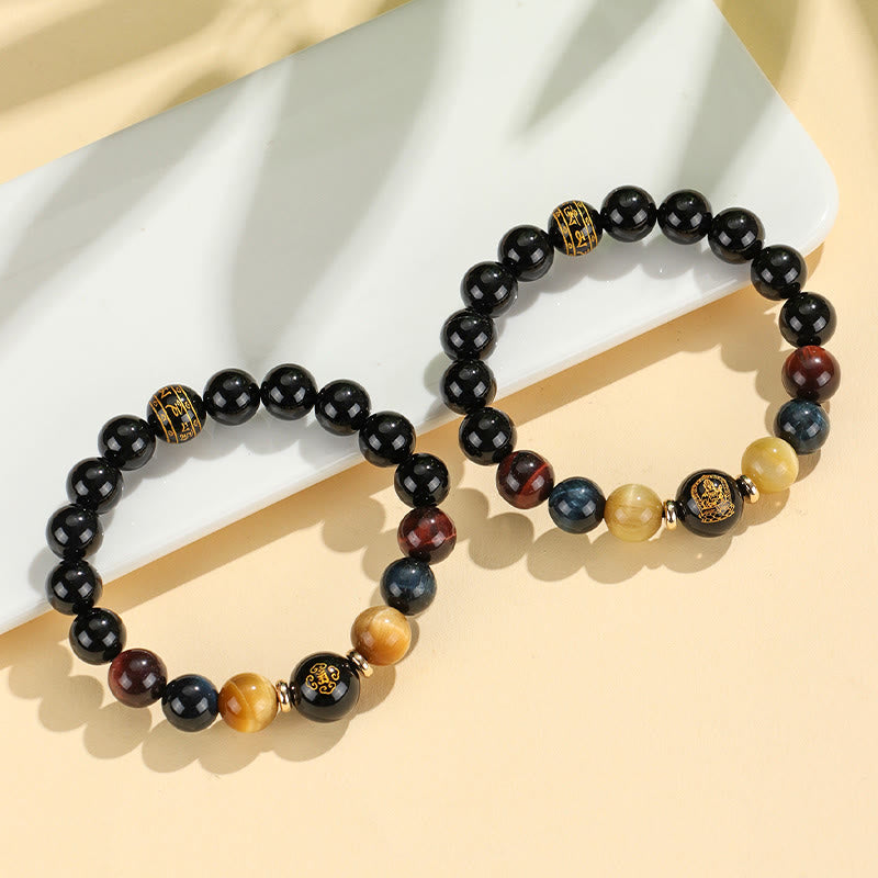 Black Onyx Tiger Eye Om Mani Padme Hum Chinese Zodiac Natal Buddha Support Bracelet