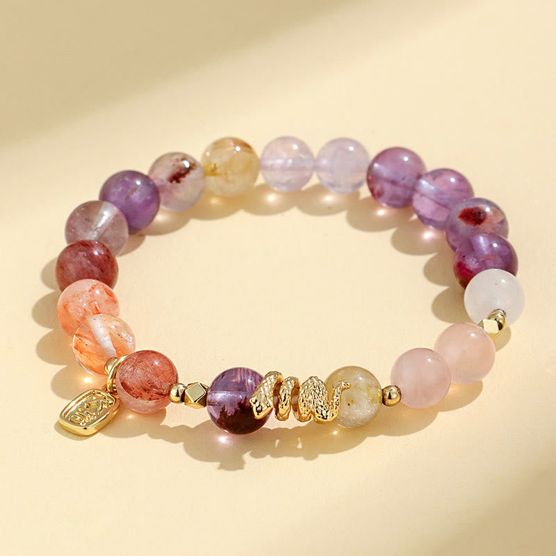 Various Crystal Pink Crystal Amethyst Year Of The Snake Lucky Bracelet