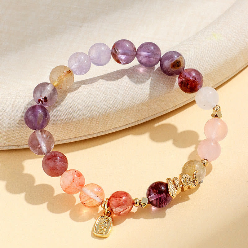 Various Crystal Pink Crystal Amethyst Year Of The Snake Lucky Bracelet