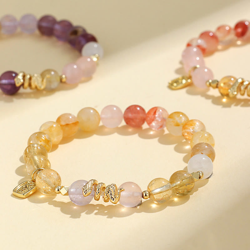 Various Crystal Pink Crystal Amethyst Year Of The Snake Lucky Bracelet