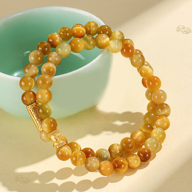 Tiger Eye Fu Character Bamboo Koi Fish Lotus Om Mani Padme Hum Protection Bracelet