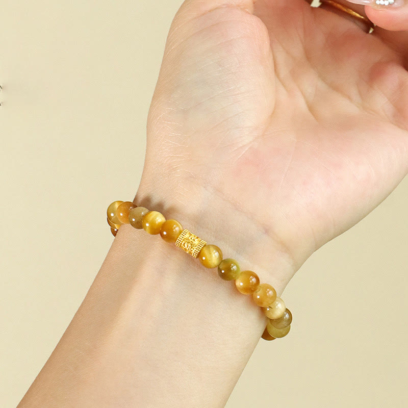 Tiger Eye Fu Character Bamboo Koi Fish Lotus Om Mani Padme Hum Protection Bracelet