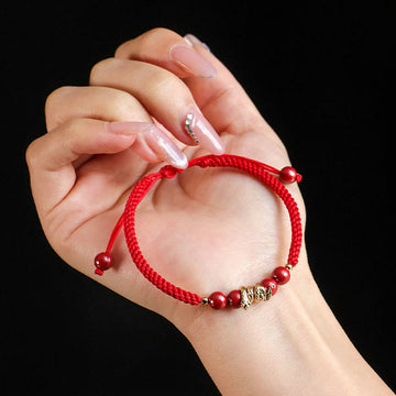 Handmade Cinnabar Snake Charm Braided Red String Bracelet