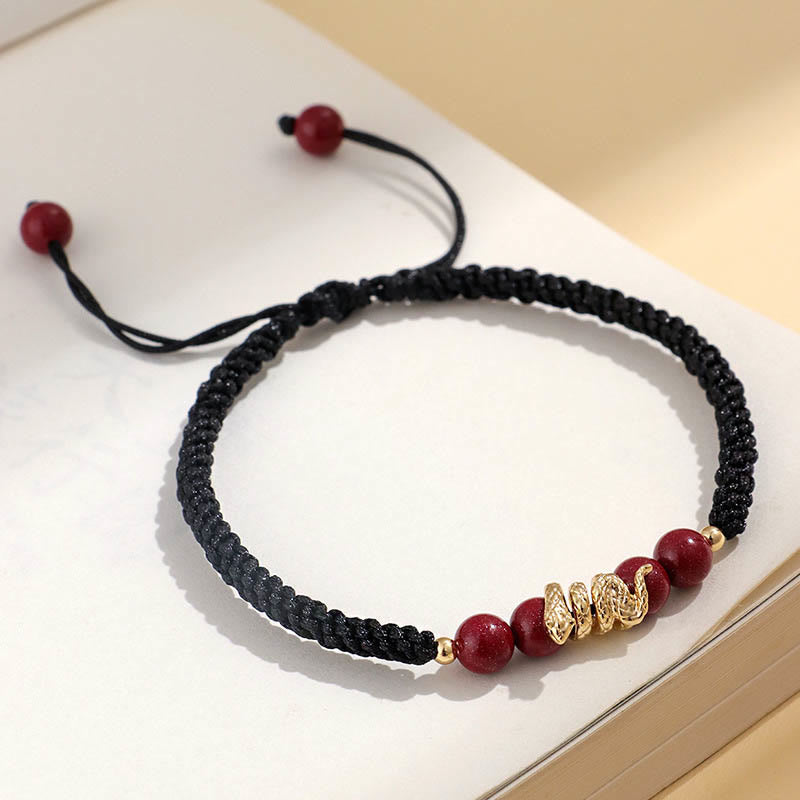 Handmade Cinnabar Snake Charm Braided Red String Bracelet