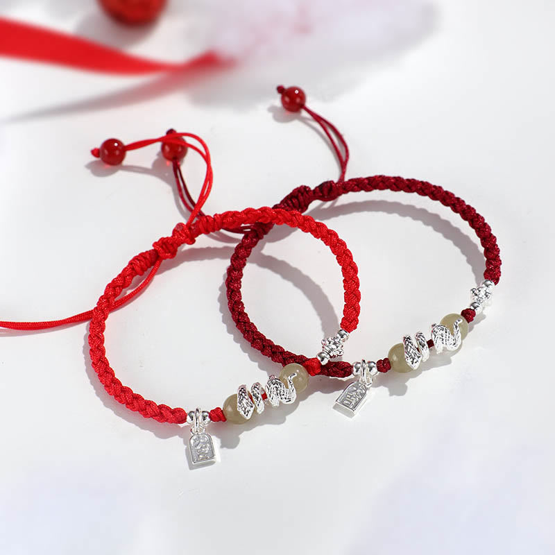 Hetian Jade Year of the Snake String Protection Braided Bracelet