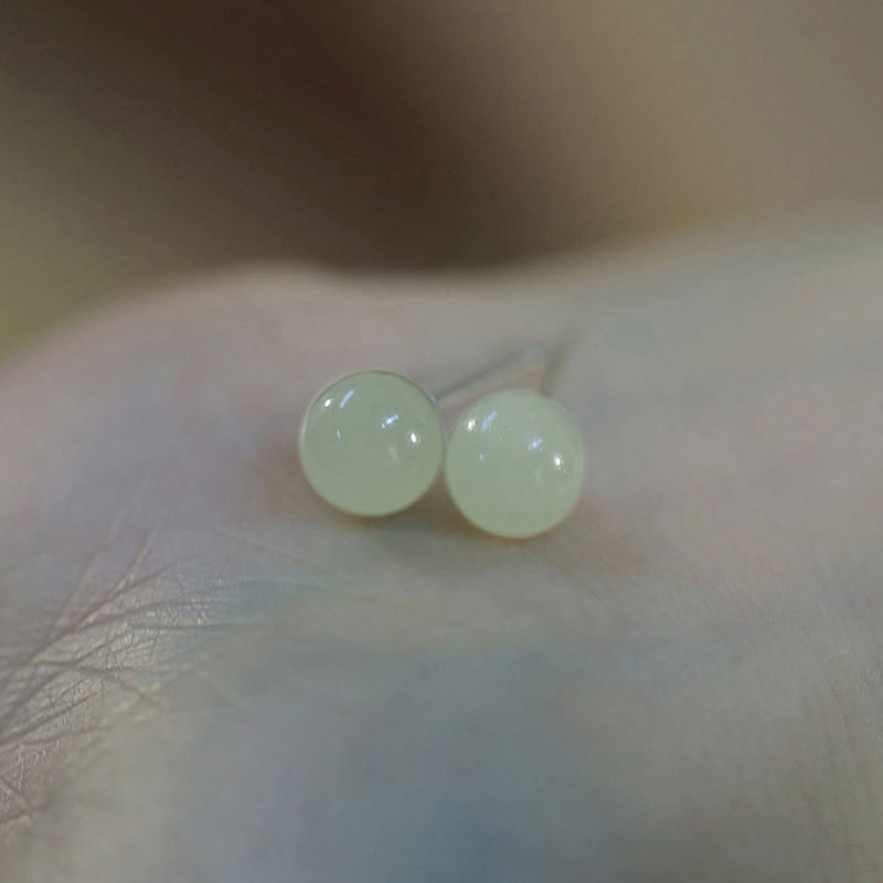 Round Jade Beaded Luck Stud Earrings