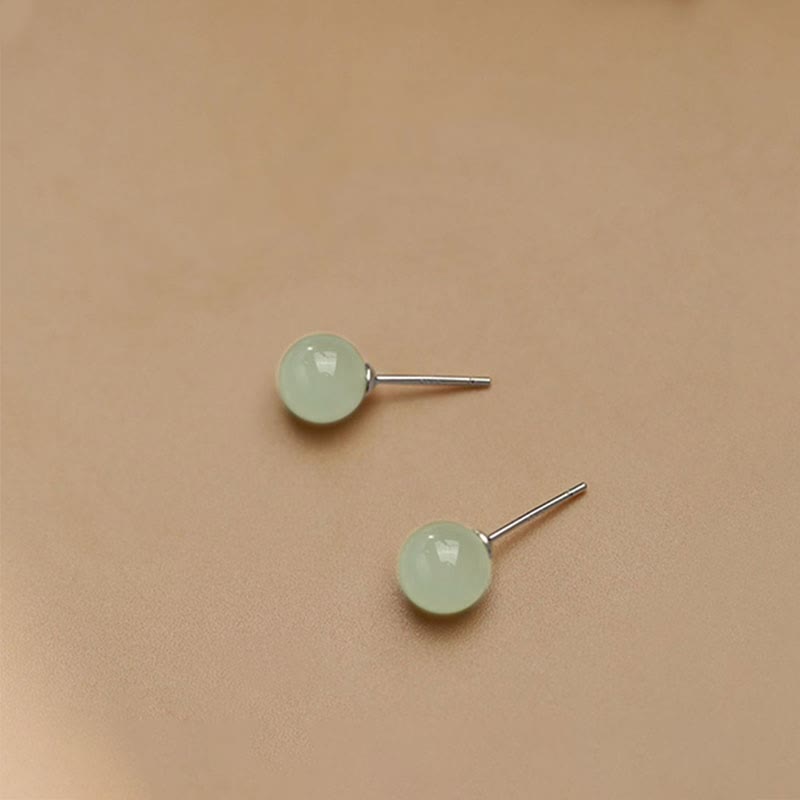 Round Jade Beaded Luck Stud Earrings