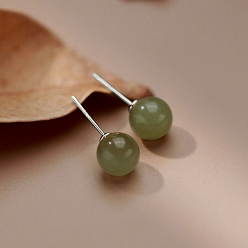 Round Jade Beaded Luck Stud Earrings