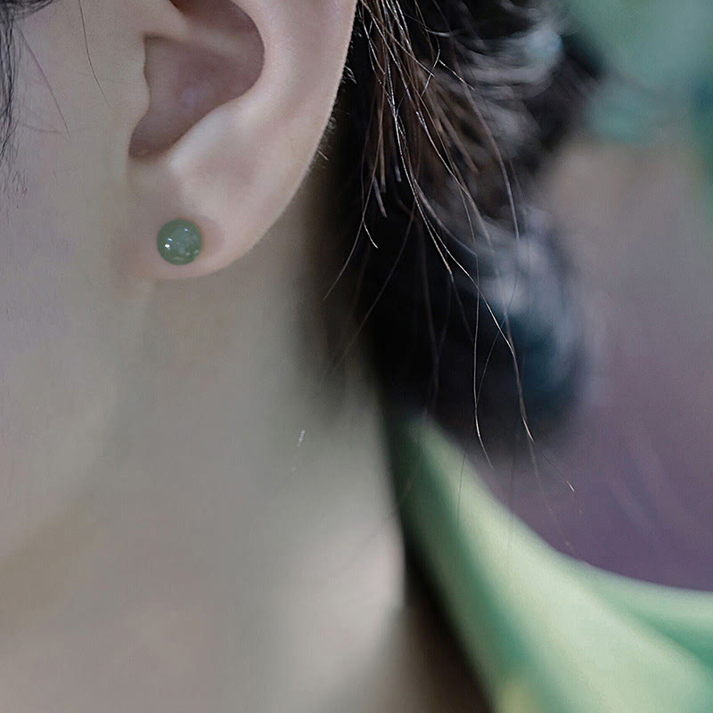 Round Jade Beaded Luck Stud Earrings