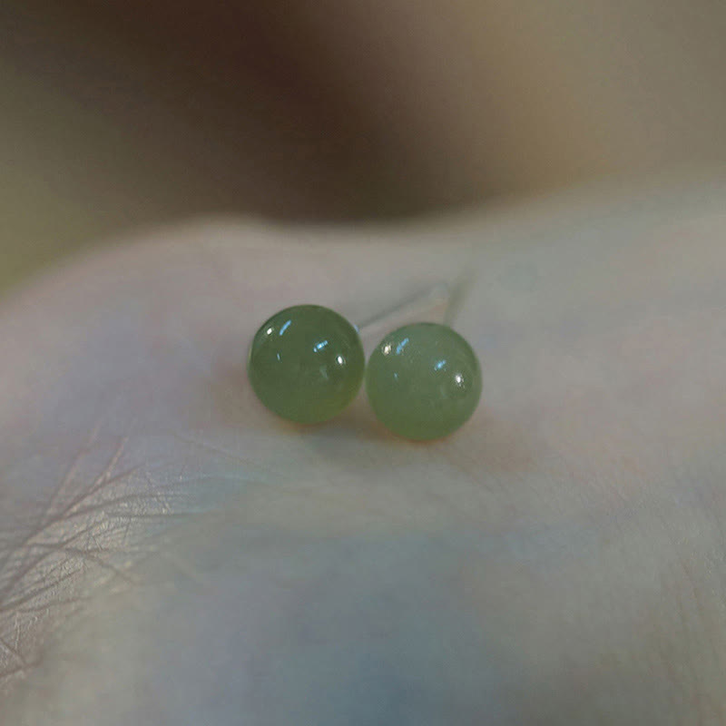 Round Jade Beaded Luck Stud Earrings