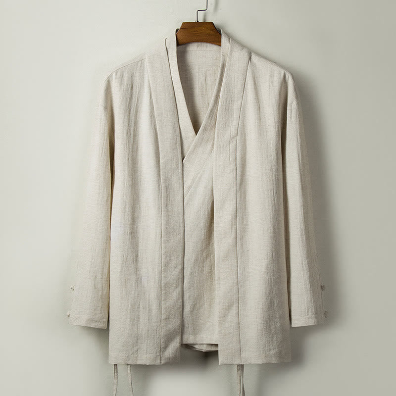 Fall Chinese Hanfu Cotton Linen Men Jacket Clothing