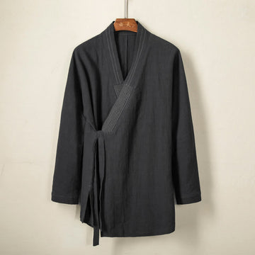Simple Fall Lace-up Cotton Linen Men Jacket Coat Zen Clothing
