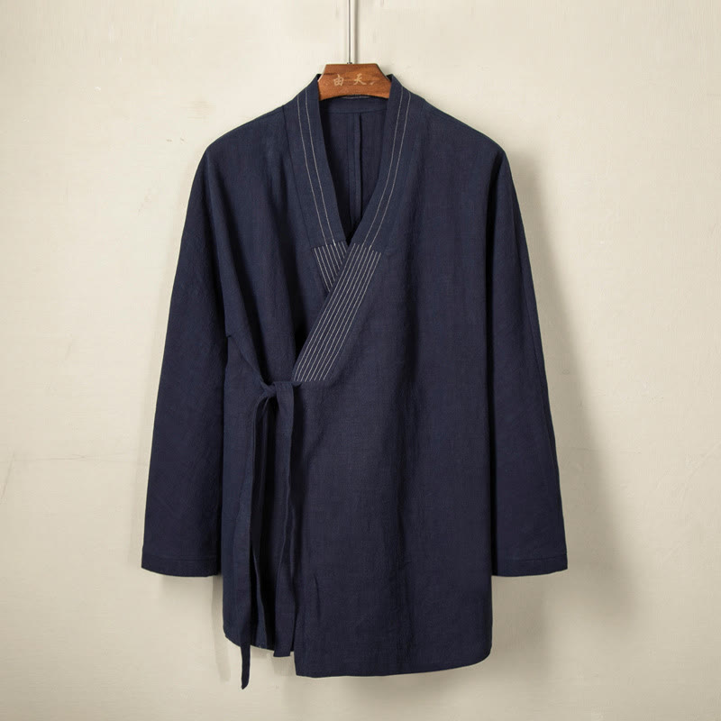 Simple Fall Lace-up Cotton Linen Men Jacket Coat Zen Clothing