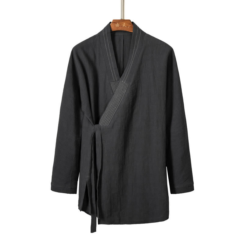 Simple Fall Lace-up Cotton Linen Men Jacket Coat Zen Clothing