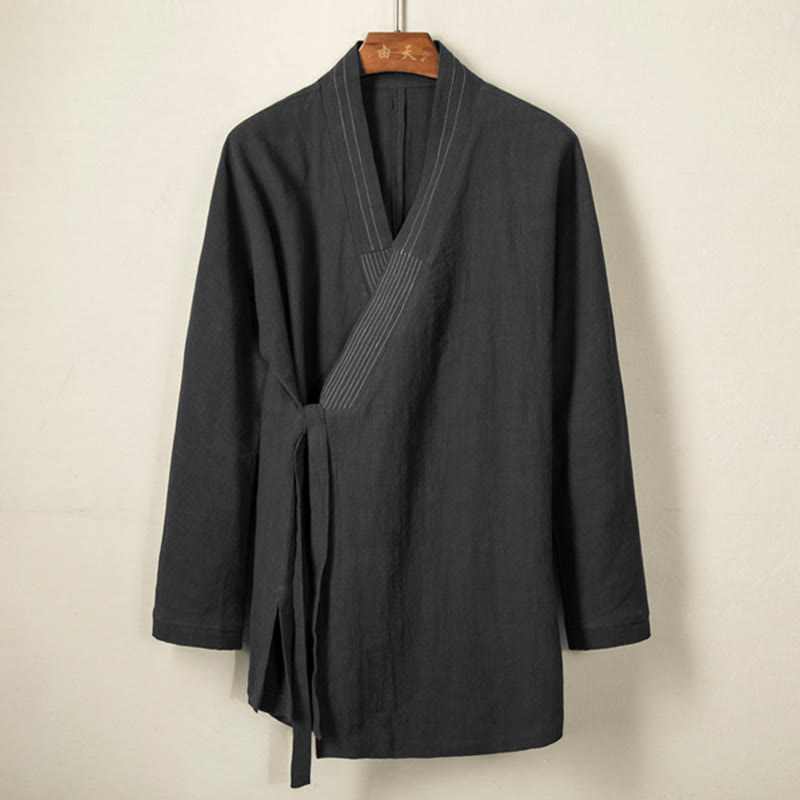 Simple Fall Lace-up Cotton Linen Men Jacket Coat Zen Clothing