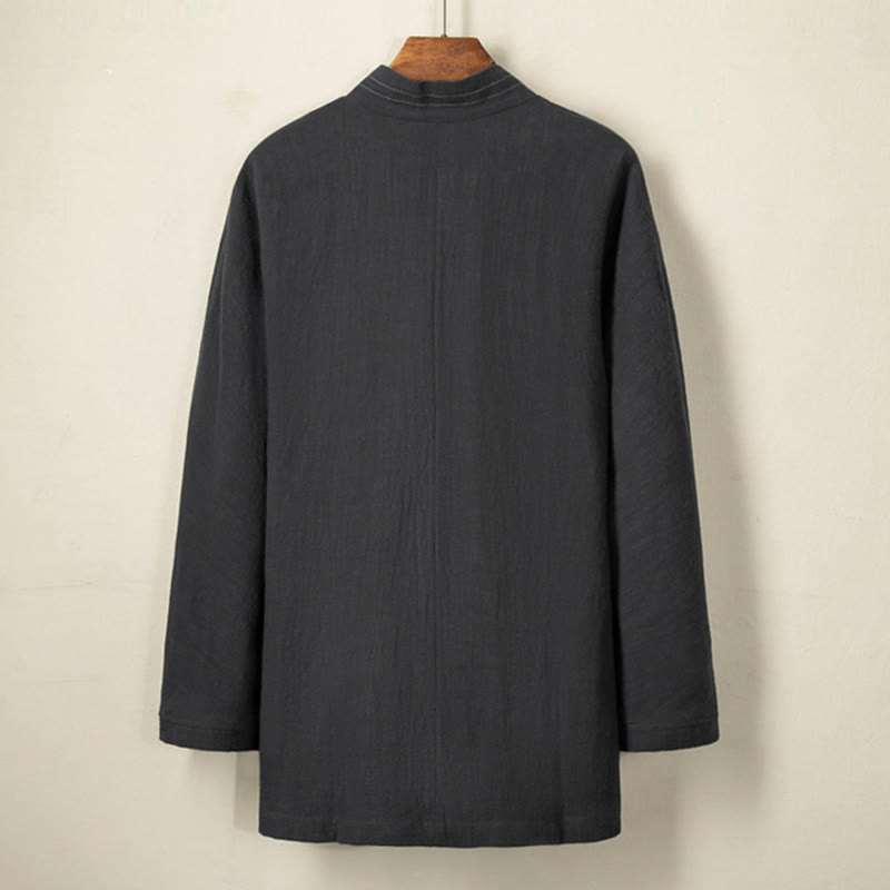 Simple Fall Lace-up Cotton Linen Men Jacket Coat Zen Clothing