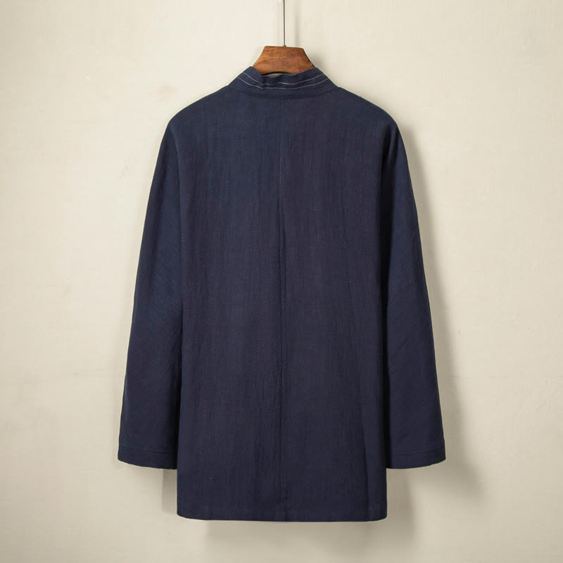 Simple Fall Lace-up Cotton Linen Men Jacket Coat Zen Clothing