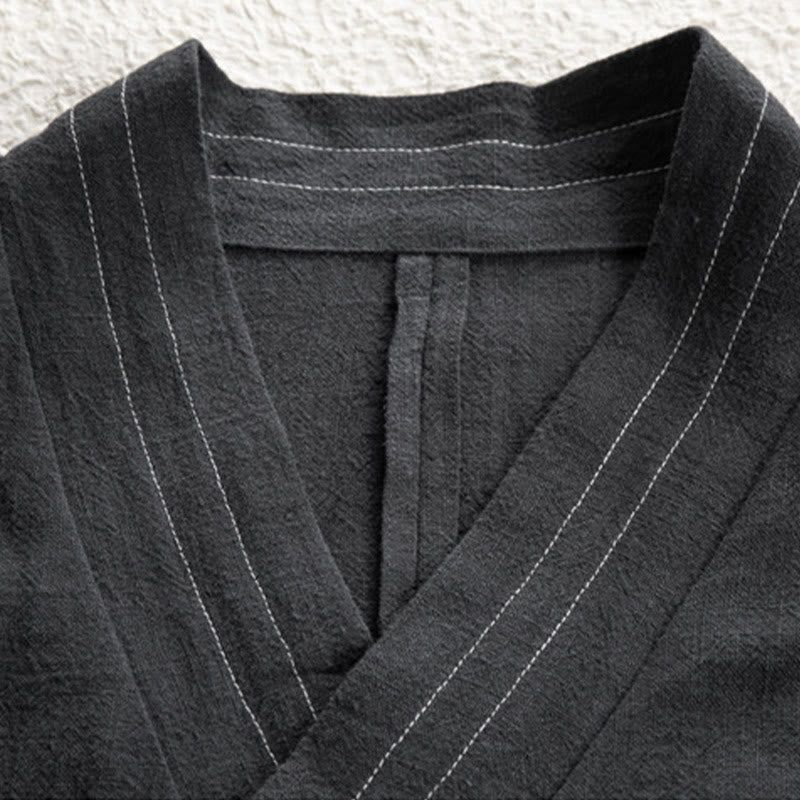 Simple Fall Lace-up Cotton Linen Men Jacket Coat Zen Clothing