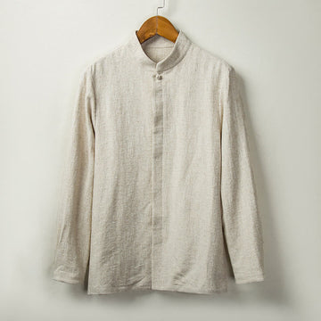 Tactile Cotton Linen Stand Collar Meditation Shirt