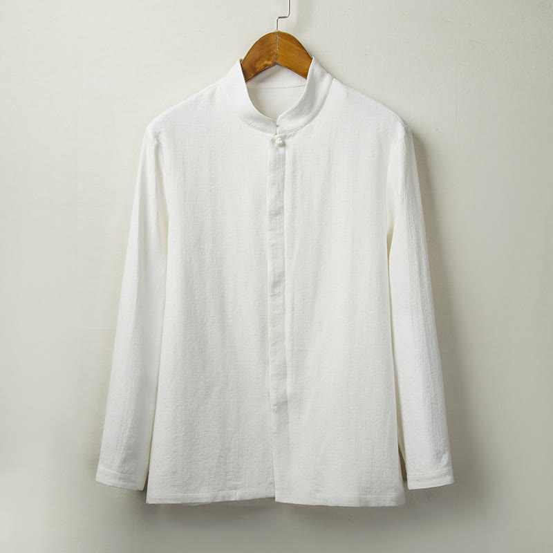 Tactile Cotton Linen Stand Collar Meditation Shirt