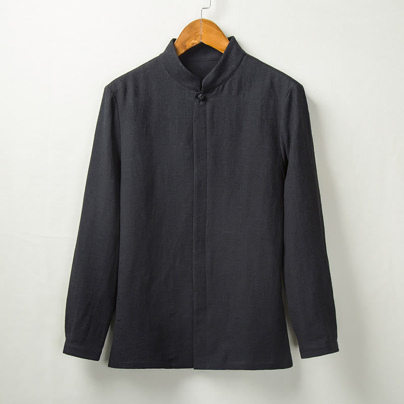 Tactile Cotton Linen Stand Collar Meditation Shirt
