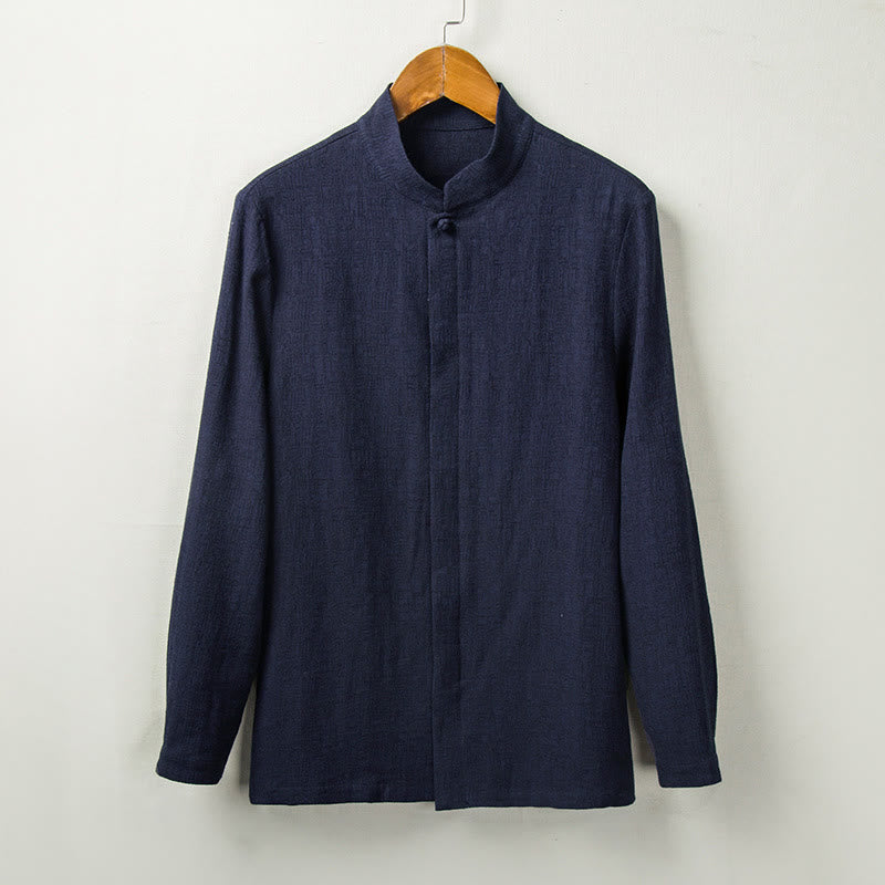 Tactile Cotton Linen Stand Collar Meditation Shirt