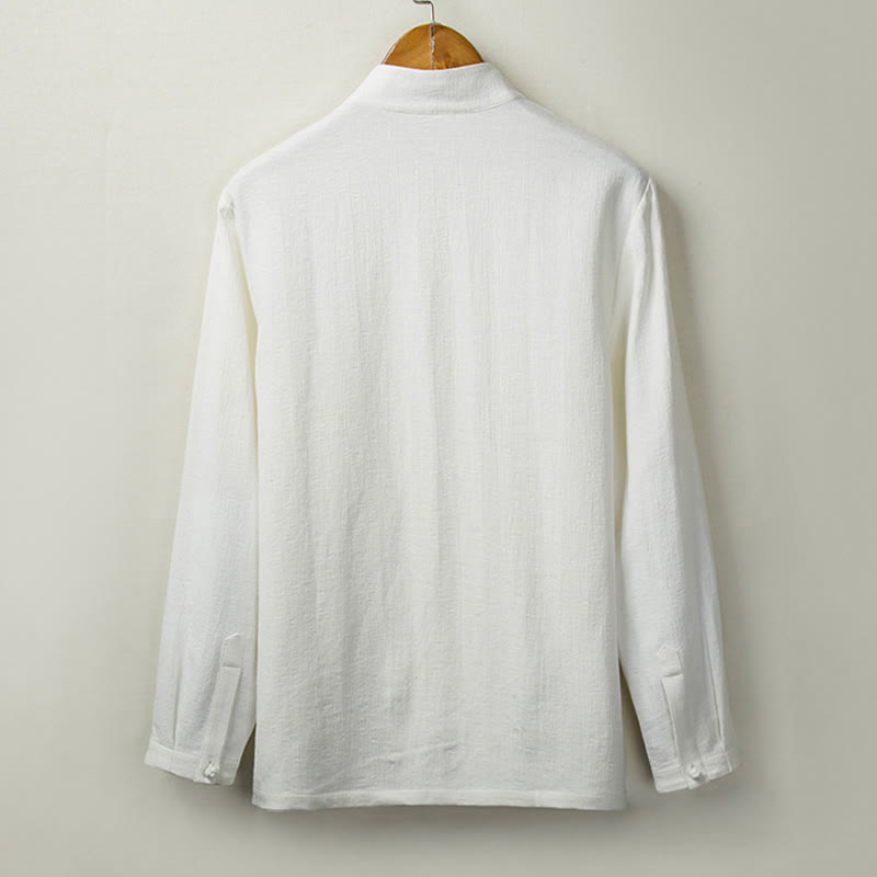 Tactile Cotton Linen Stand Collar Meditation Shirt