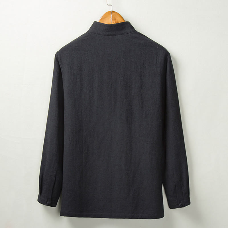 Tactile Cotton Linen Stand Collar Meditation Shirt