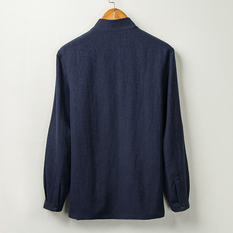 Tactile Cotton Linen Stand Collar Meditation Shirt