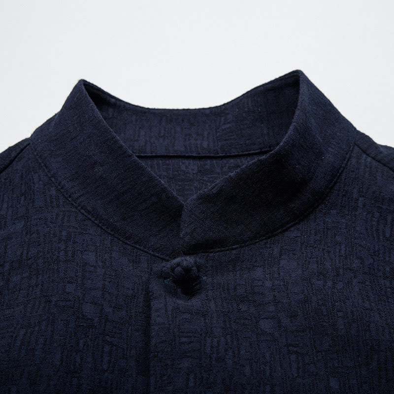 Tactile Cotton Linen Stand Collar Meditation Shirt
