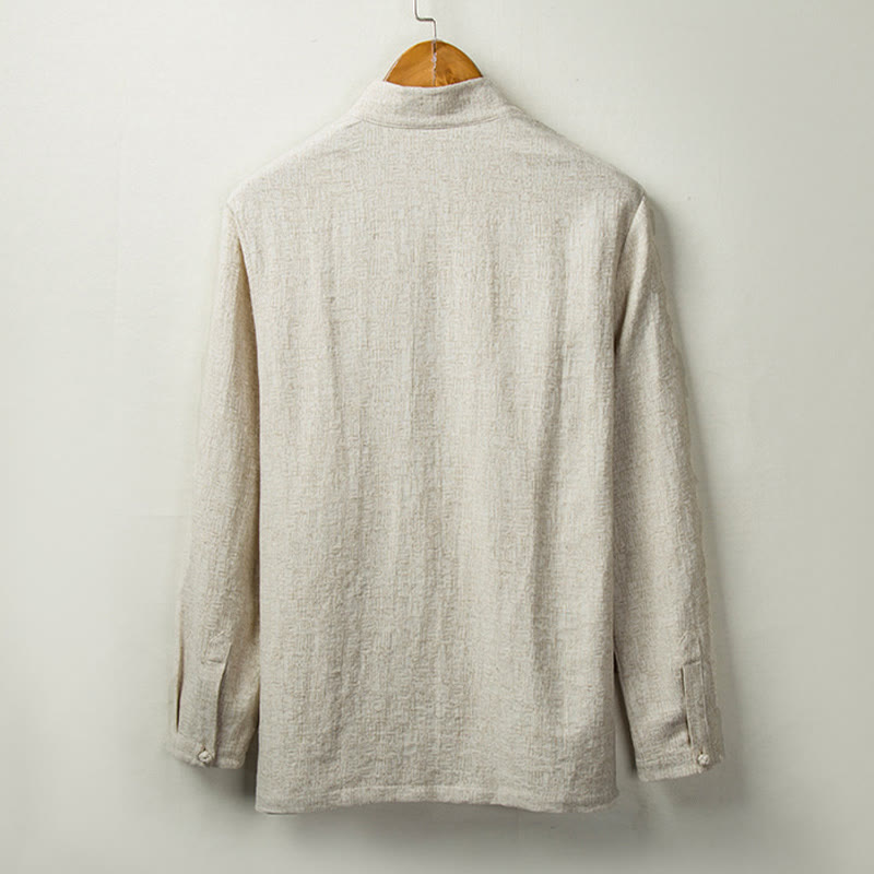 Tactile Cotton Linen Stand Collar Meditation Shirt