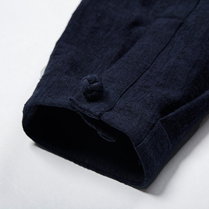 Tactile Cotton Linen Stand Collar Meditation Shirt