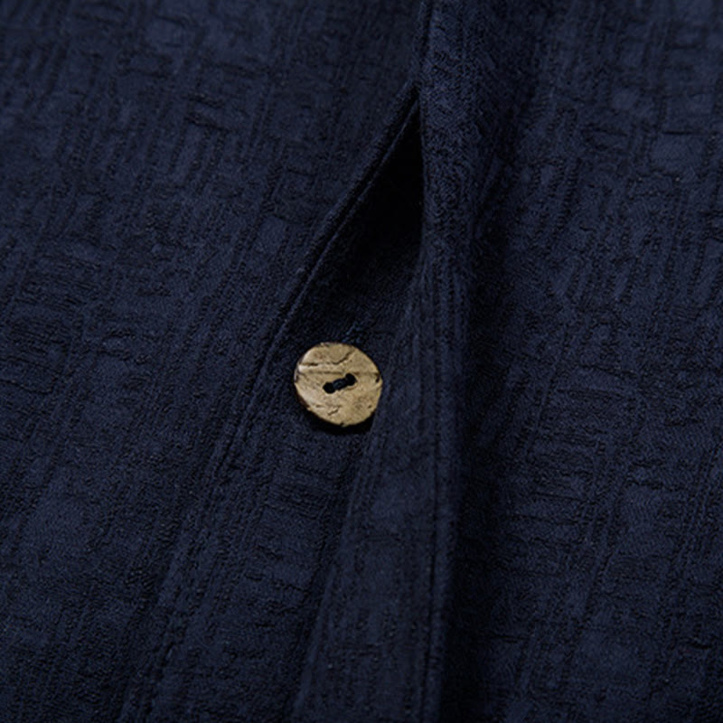Tactile Cotton Linen Stand Collar Meditation Shirt